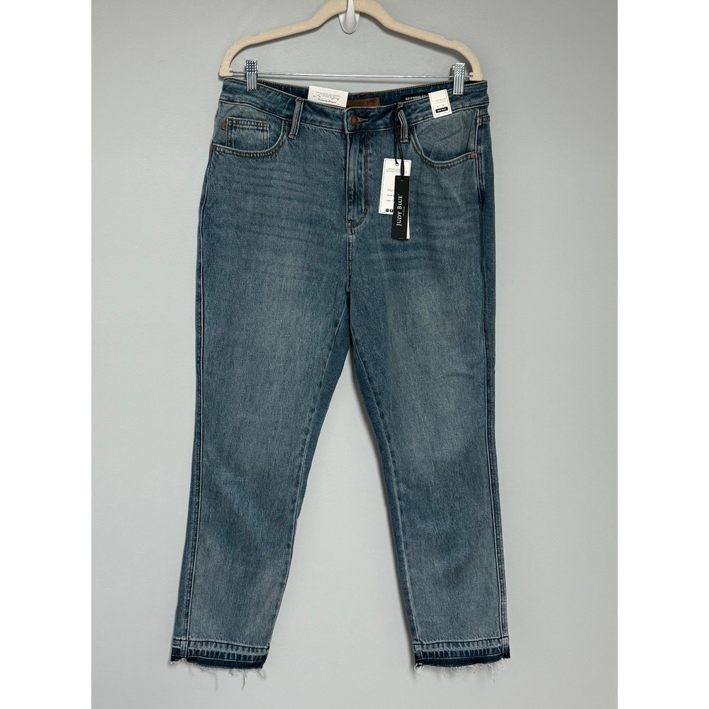 Judy Blue Rigid Front Stretch Back Boyfriend Jeans Mid Rise Raw Hem 15/32 NEW